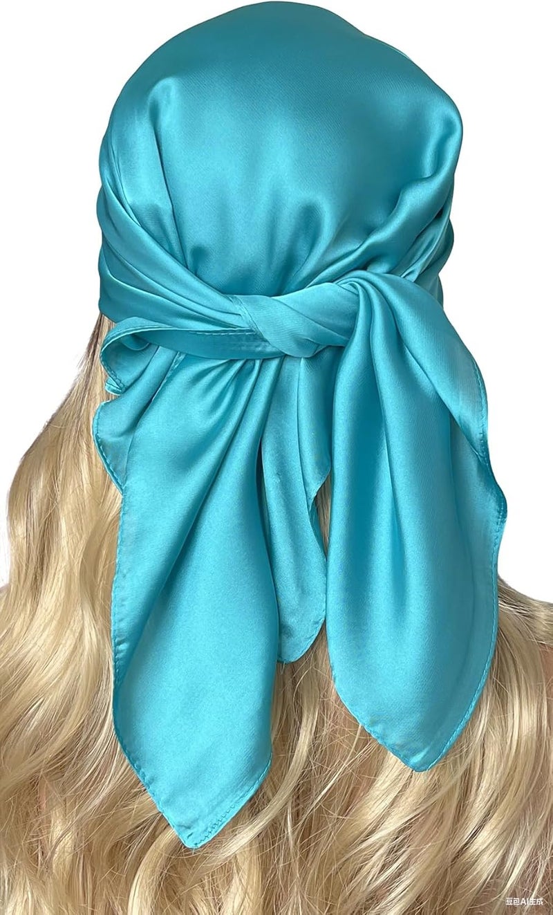Chung Women's Square Satin Scarf 27.5" Bandanas Solid 50s Retro Neck Scarves Emulation Silk Handbag Hair Ribbons Necktie - Image 3